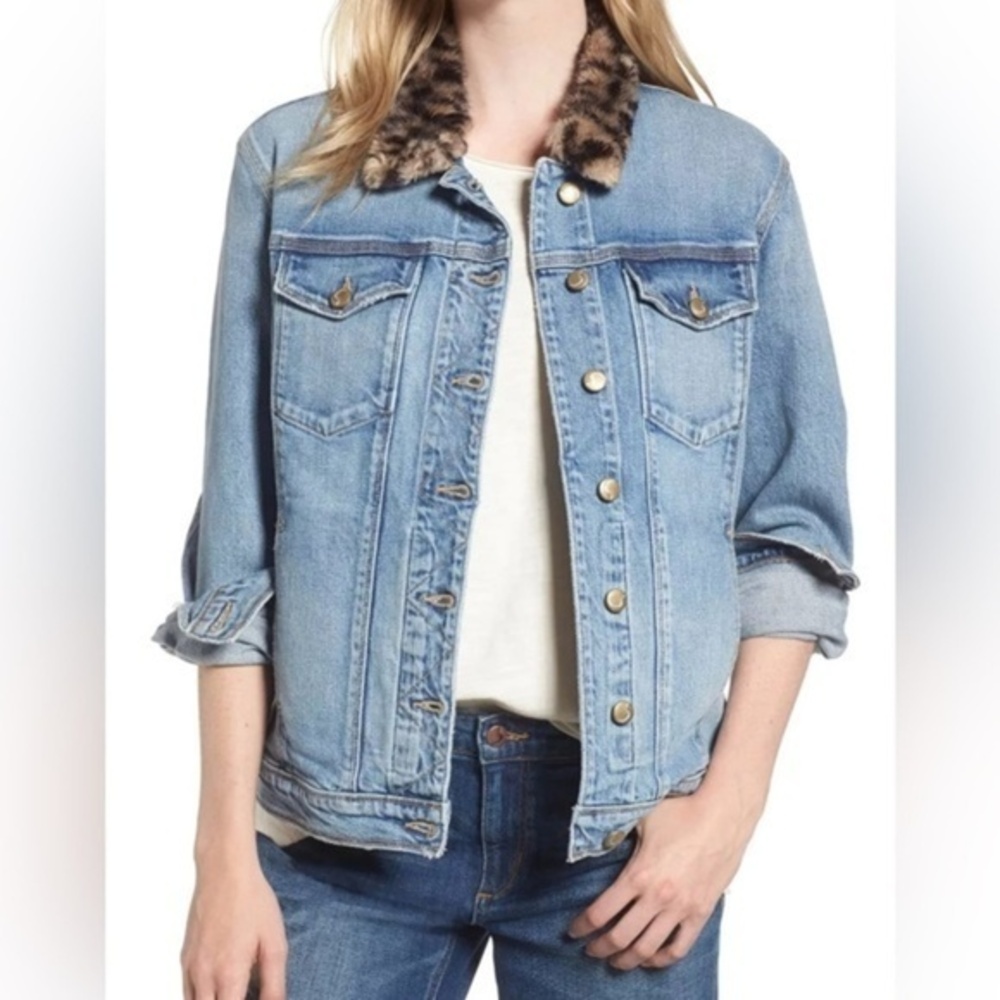JOES Jean Women Jacket with Leopard Faux Fur Collar Denim new no tags